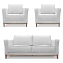 Ver imagem 1 de Kit 2 Poltronas e Sofá Living 2 Lugares 1,70m Vega Linho Pés Castanho - Pallazio Cor:Cinza