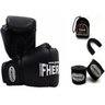 Kit Boxe Tradicional - Luva Bandagem Bucal - 10 oz Preto - 1