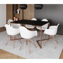Ver imagem 1 de Mesa Industrial Jantar Preta 137x90cm Base Cobre V com 6 Poltronas Eames Eiffel Brancas Base Cobre