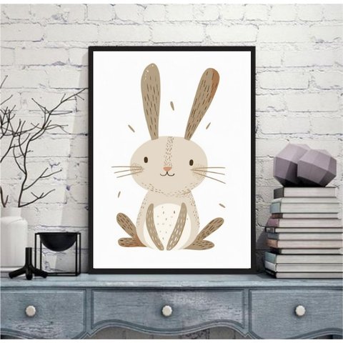 Quadro Arte Infantil Coelhinho 45x34cm:moldura Preta