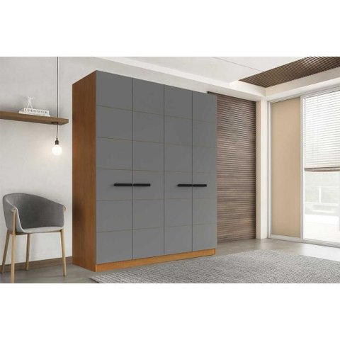 Guarda Roupa Casal 4 Portas e 4 Gavetas Lisboa Freijo/cinza - Politorno
