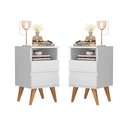 Ver imagem 2 de Kit Mesa De Cabeceira Retrô 2 Gavetas -Pop- Com Cabeceira 1,40cm - Branco