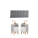 Ver imagem 1 de Kit Mesa De Cabeceira Retrô 2 Gavetas -Pop- Com Cabeceira 1,40cm - Branco