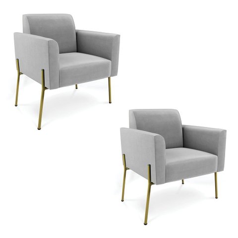 Poltrona Pé de Ferro Dourado Decorativa Kit 2 Marisa Suede D03 - D’Rossi