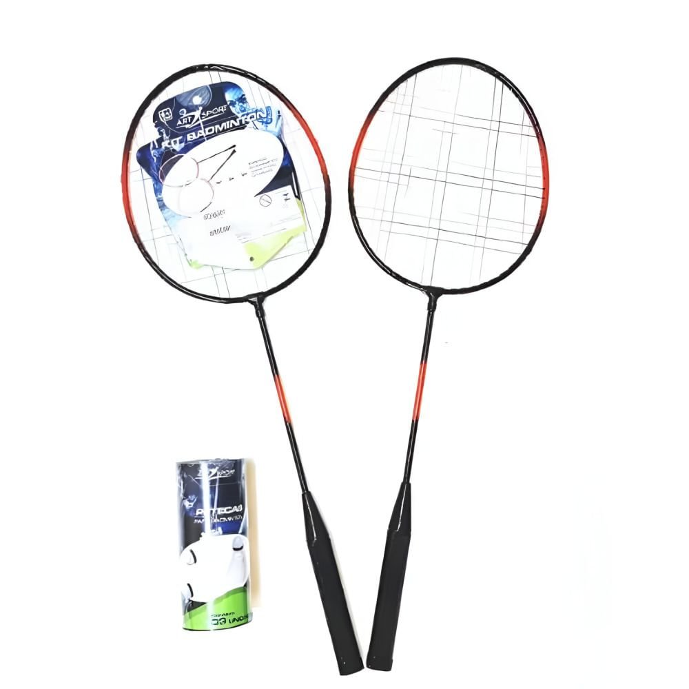 Kit Raquete de Badminton C/ 3 Petecas Laranja - Art Sport - 2