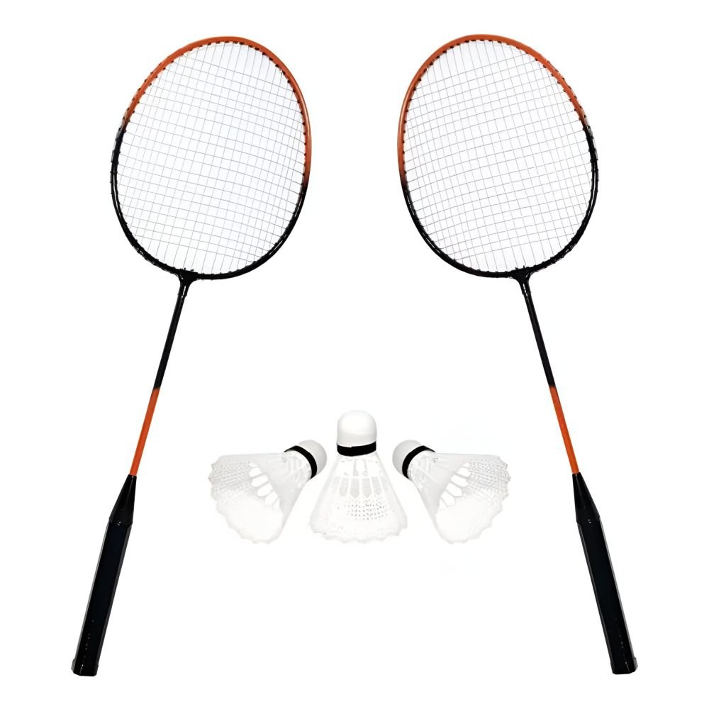 Kit Raquete de Badminton C/ 3 Petecas Laranja - Art Sport