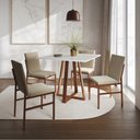 Ver imagem 1 de Conjunto de Jantar Mesa Mônaco 90cm Tampo Branco com 4 Cadeiras Bege Base Cobre