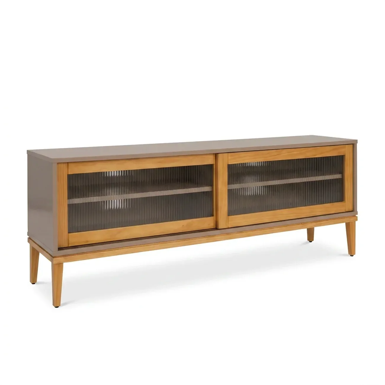 Ver imagem 2 de Rack para TV 65 Polegadas 182cm em Madeira Maciça/MDF e Vidro Canelado Mel/Fendi