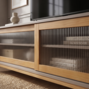 Ver mais imagens de Rack para TV 65 Polegadas 182cm em Madeira Maciça/MDF e Vidro Canelado Mel/Fendi