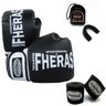 Kit Boxe Muay Thai Fheras Luva Bandagem Bucal - 14 oz Preto/Branco - 1
