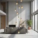 Ver imagem 3 de Lustre para Sala Pratic 10 Lâmpadas Dourado Pé Direito Alto