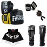 Kit Muay Thai - Luva Shorts Bucal Caneleira Bandagem - 08 OZ Preto/Amarelo - 1