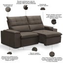 Ver imagem 4 de Sofá Retrátil Reclinável para Sala 3 Lugares 230cm Niels F04 Veludo Marrom - Lyam Decor