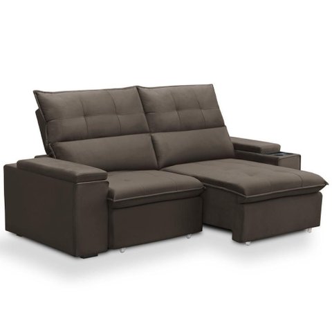 Sofá Retrátil Reclinável para Sala 3 Lugares 230cm Niels F04 Veludo Marrom - Lyam Decor