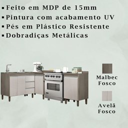 Armario Balcao de Cozinha Modulada Canto 3 Pecas Malbec Avela PLLA - 3