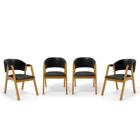 Kit com 4 Cadeiras Leticia Madeira Maciça Estofada para Mesa de Jantar Courino Preto 503