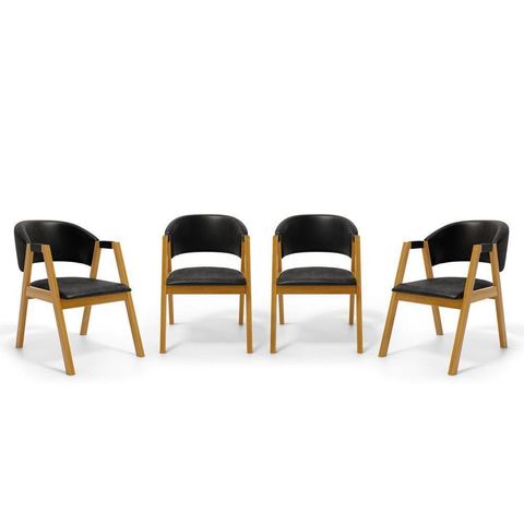 Kit com 4 Cadeiras Leticia Madeira Maciça Estofada para Mesa de Jantar Courino Preto 503