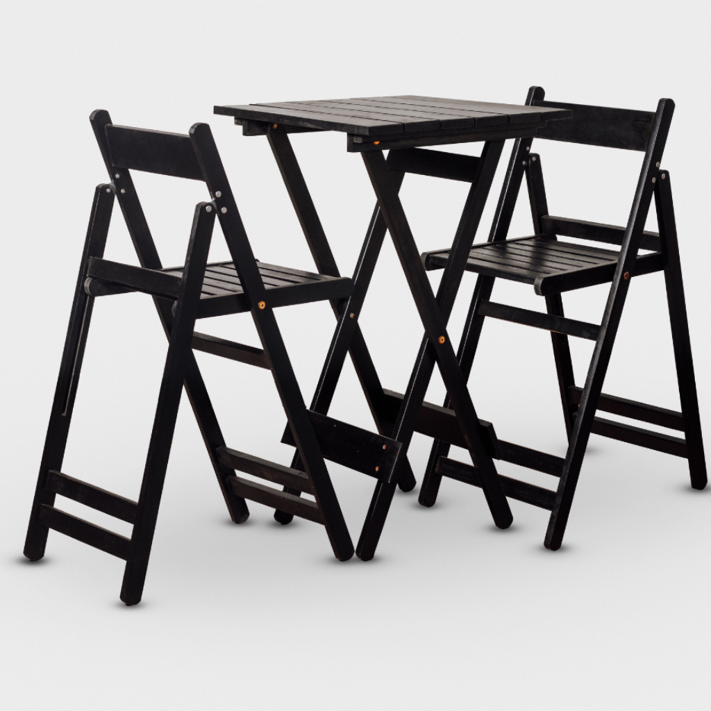 Conjunto Dobrável de Mesa Bistrô e 02 Cadeiras Cor Preta