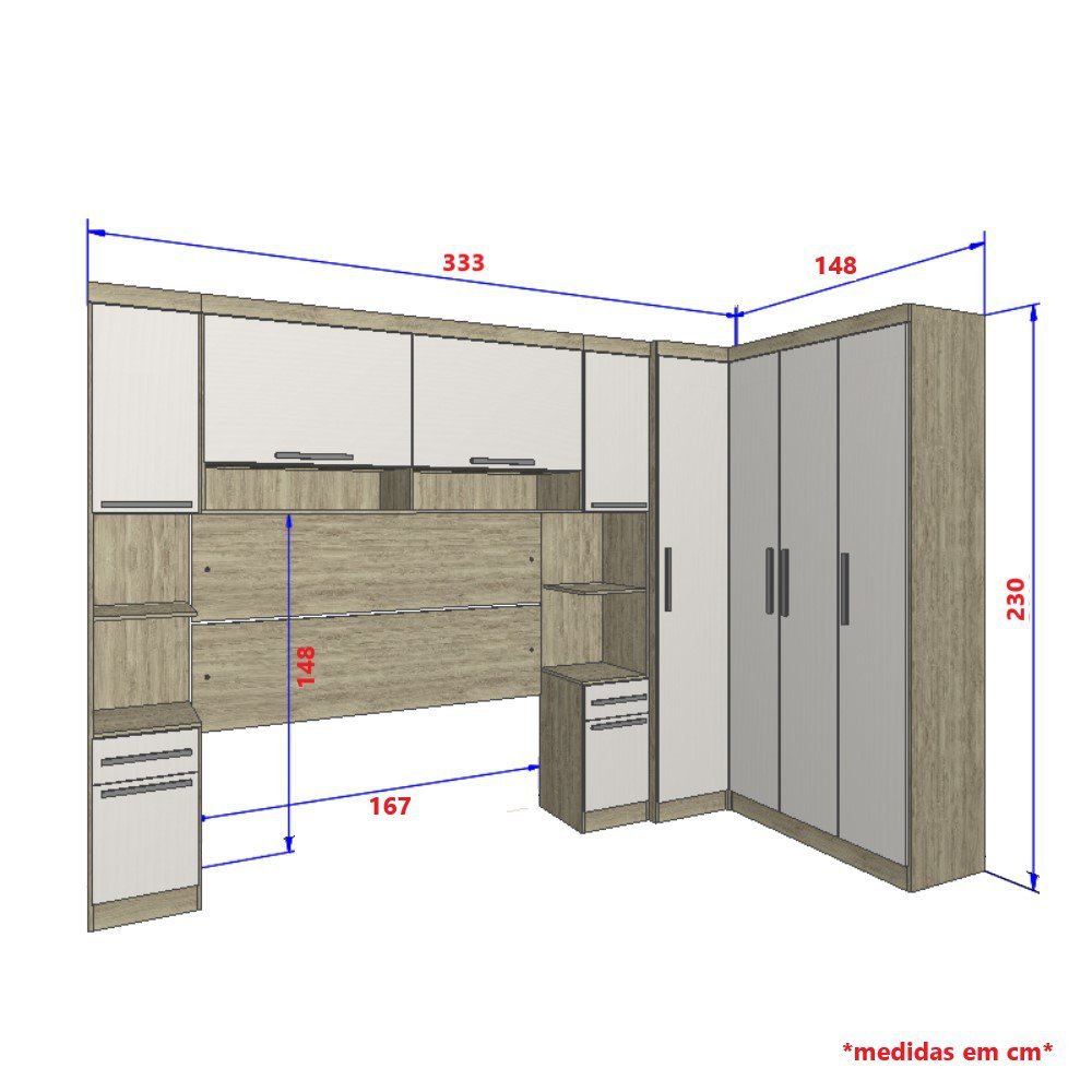 Guarda Roupa Dormitório Modulado Master Casal Queen 1,58 m Canto - Avelã Rústico e Areia - Luciane M - 4