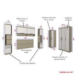 Guarda Roupa Dormitório Modulado Master Casal Queen 1,58 m Canto - Avelã Rústico e Areia - Luciane M - 3