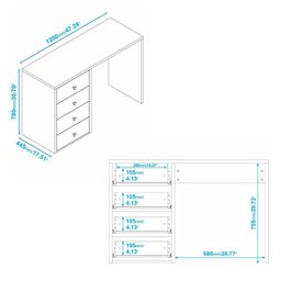 Escrivaninha Mesa para Escritório 4 Gavetas Multimóveis CR25083 Branca - 3
