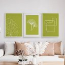 Ver imagem 1 de Kit 3 Quadros Minimalistas Verde 33x24cm:Madeira preta