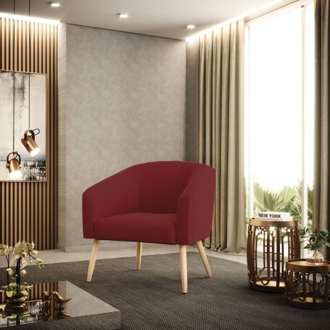 Poltrona Sala Decorativa Stella Pé Palito Natural Veludo Marsala D03 - D’Rossi