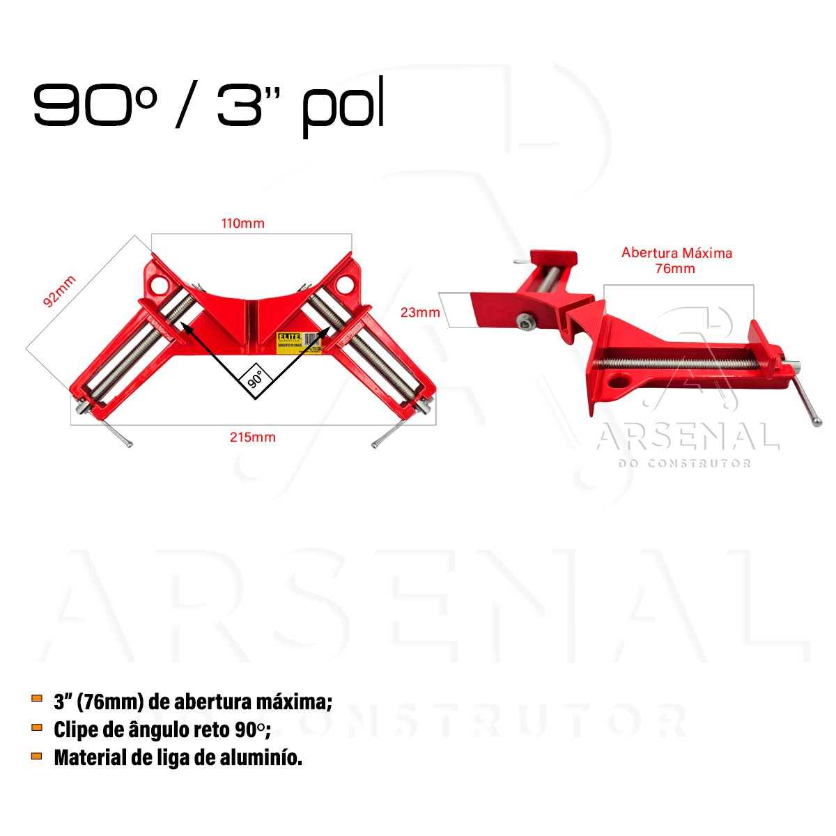 Kit 2 Unid Grampo Sargento Angular 90 Graus Cantoneira Elite - 2