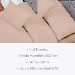 Kit 2 Fronhas 70cm X 50cm Soft Par Capa para Travesseiro Envelope 180 Fios Colorida Cáqui - 3
