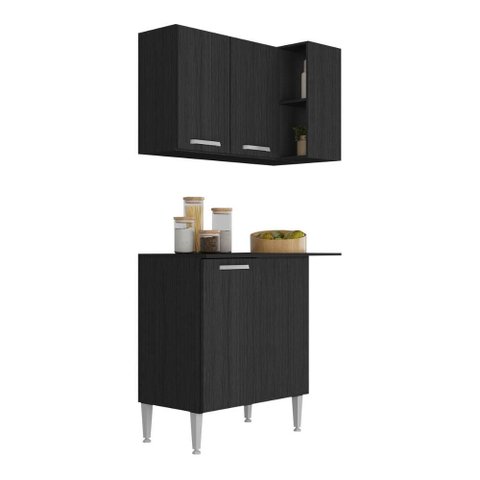 Kit Armário de Cozinha Aéreo Canto com Balcão 90cm 3 Portas Pequim Multimóveis Mp2381 Preto