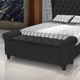 Recamier Baú Calçadeira para Cama Box Queen 150 Cm Dubai Corino Preto - Lh Móveis - 1