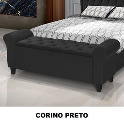 Recamier Baú Calçadeira para Cama Box Queen 150 Cm Dubai Corino Preto - Lh Móveis - 4
