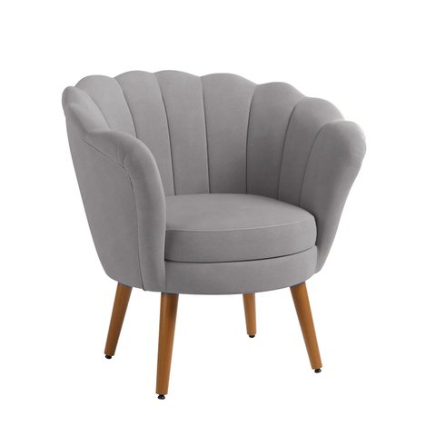 Poltrona Pétala Veludo Cinza Claro Pés Palito - Kimi Design
