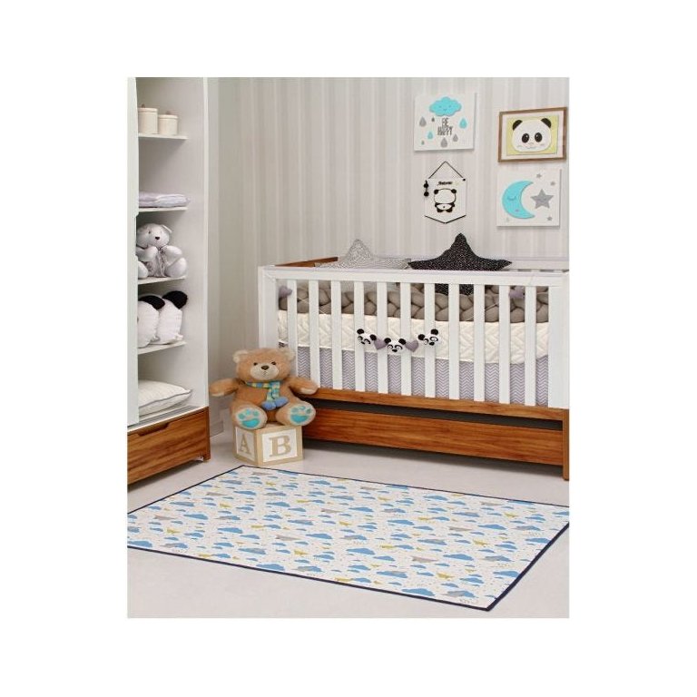 Tapete Infantil 1,00 x 1,40 Antiderrapante Quarto Azul Hk-01