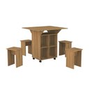 Ver imagem 2 de Mesa Dobrável Annie com 4 Bancos Rodízios e Nichos Tipo Ilha para Cozinha Bar e Varanda - Amêndoa