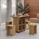 Ver imagem 3 de Mesa Dobrável Annie com 4 Bancos Rodízios e Nichos Tipo Ilha para Cozinha Bar e Varanda - Amêndoa
