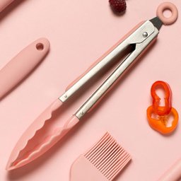 Pegador Pinça Silicone Cozinha Massa Macarrão Salada Carne Rosa Quartzo - 3