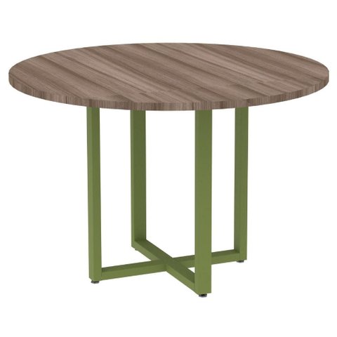 Mesa de Reunião Redonda P25 Pandin 110 Cm (largura) Tampo Mdp Walnut Pé Aço Tubular Verde Mirô