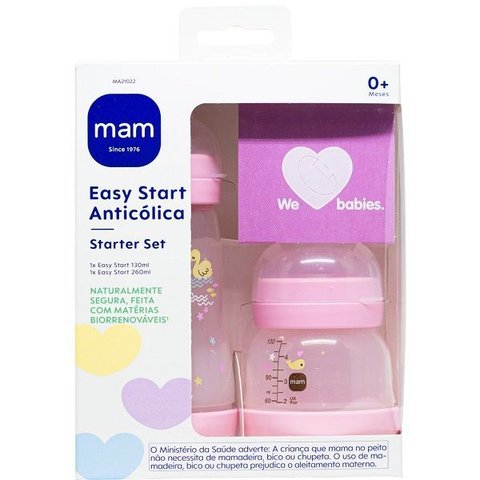 Kit com 2 Mamadeiras Easy Start Anticolica 130/260ml Rosa Mam Ma21022