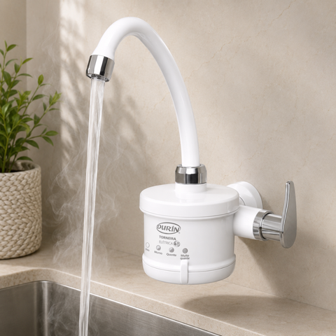 Torneira Elétrica Plus para Cozinha de Parede Bica Alta 4 Tempos Branca e Cromado 4800W/127V Durín