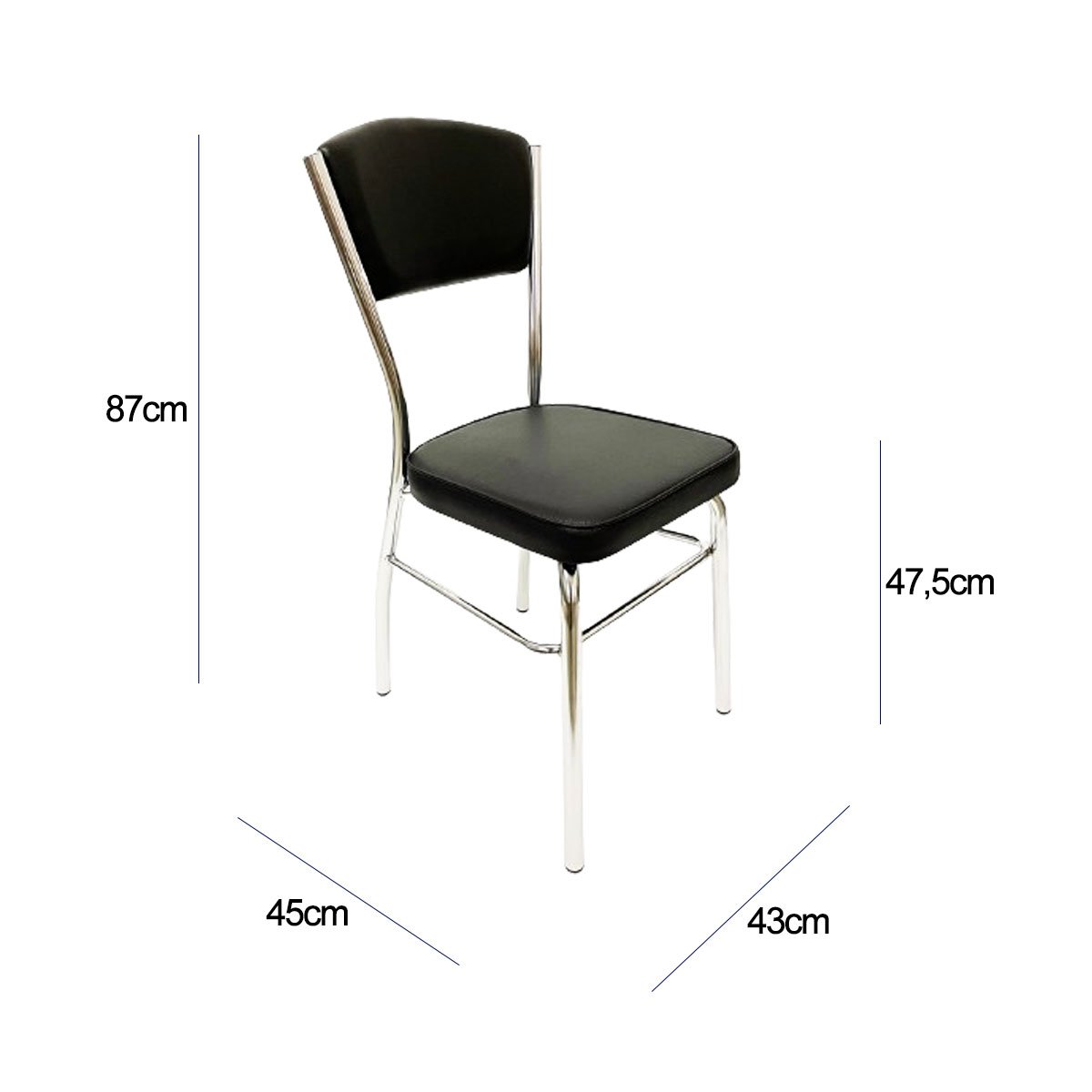 Cadeira Cozinha Reforço Cromada Assento Grosso Confortável Encosto Estofado Cor Preto Kit 4 Peç - 4