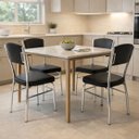 Ver imagem 1 de Cadeira Cozinha Reforço Cromada Assento Grosso Confortável Encosto Estofado Cor Preto Kit 4 Peças