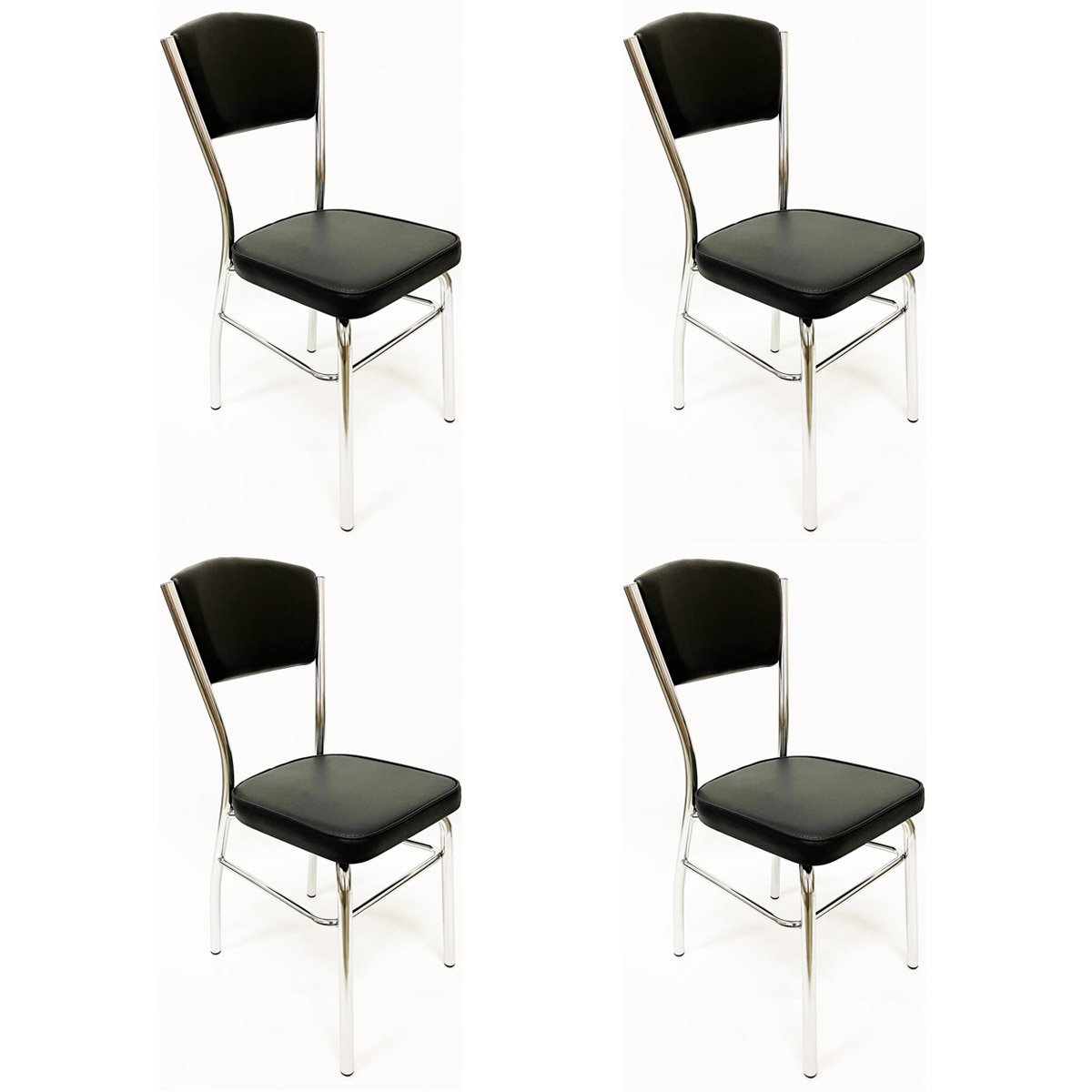 Cadeira Cozinha reforço cromada assento grosso Confortável encosto estofado cor preto Kit 4 Peç