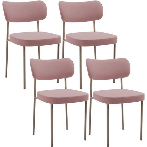 Kit 04 Cadeiras Decorativa Estofada para Sala de Jantar Melina Base Arena L02 Suede Rosê - Lyam