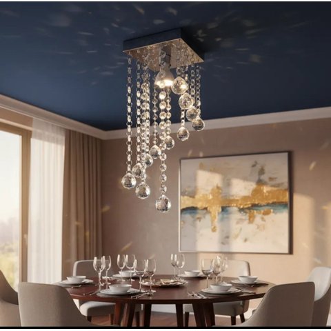 Lustre para Sala Quarto de Cristal Legítimo K9 Base Inox 14x14 Cm Soq E27 - Transparente