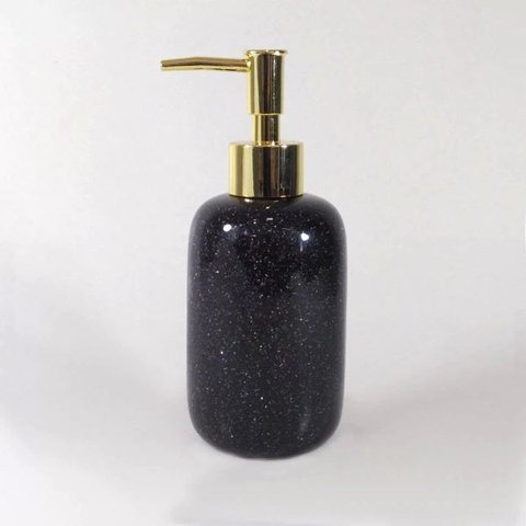 Porta Sabonete Liquido Cerâmica Preto/Dourado 17CM 9071