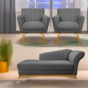 Ver imagem 1 de Kit Diva Recamier Vanessa 140cm Lado Esquerdo e 02 Poltronas Laura Suede Cinza - Amarena Móveis