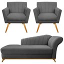 Ver imagem 2 de Kit Diva Recamier Vanessa 140cm Lado Esquerdo e 02 Poltronas Laura Suede Cinza - Amarena Móveis