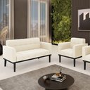 Ver imagem 1 de Conjunto Poltrona e Namoradeira Decorativa Karen Pés Fixo em Madeira Preto Veludo Bege G19 - Gran Be