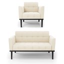 Ver imagem 2 de Conjunto Poltrona e Namoradeira Decorativa Karen Pés Fixo em Madeira Preto Veludo Bege G19 - Gran Be